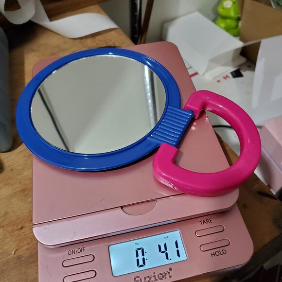 Vtg 90's Hand Held Mirror 6" x 8.5" Stand-Up Two Sided Pink and Blue-Violet - Picture 8 of 8
